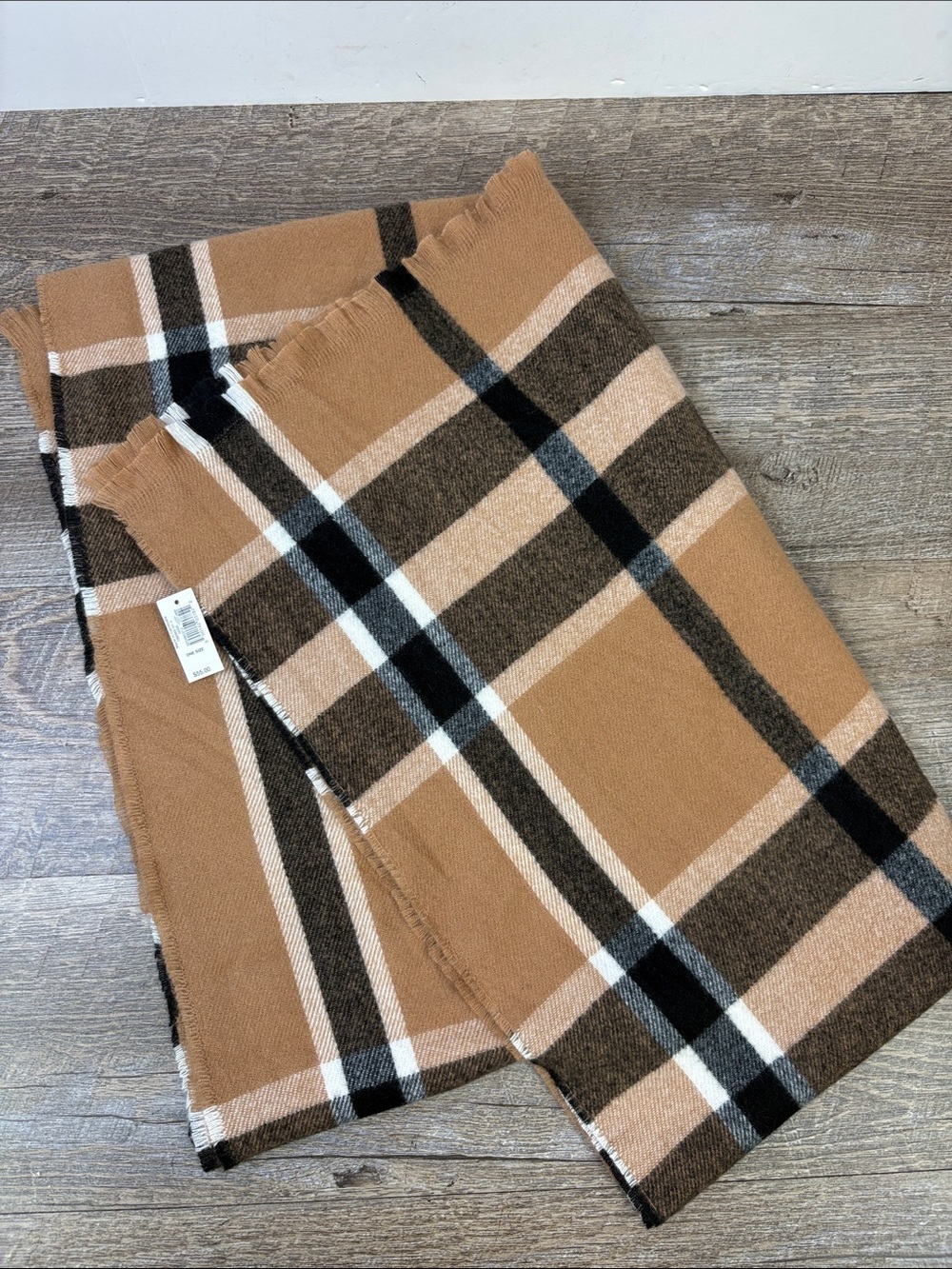 Banana Republic Cozy Recycled Plaid Scarf Khaki Plaid One Size NWT